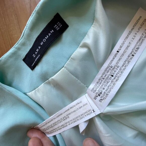 Zara Baby Blue Office Siren Open Front Drape Lapel Blazer Zipper Detail Size XS - Picture 8 of 8